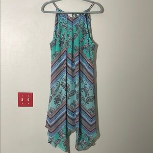 My Michelle Patterned Sleeveless handkerchief asymmetrical midi XL NWOT